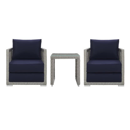 Aura 3 Piece Outdoor Patio Wicker Rattan Set (Gray / Navy) by Modway Conversation Set Modway 