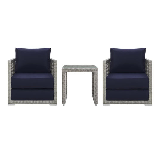 Aura 3 Piece Outdoor Patio Wicker Rattan Set (Gray / Navy) by Modway Conversation Set Modway 