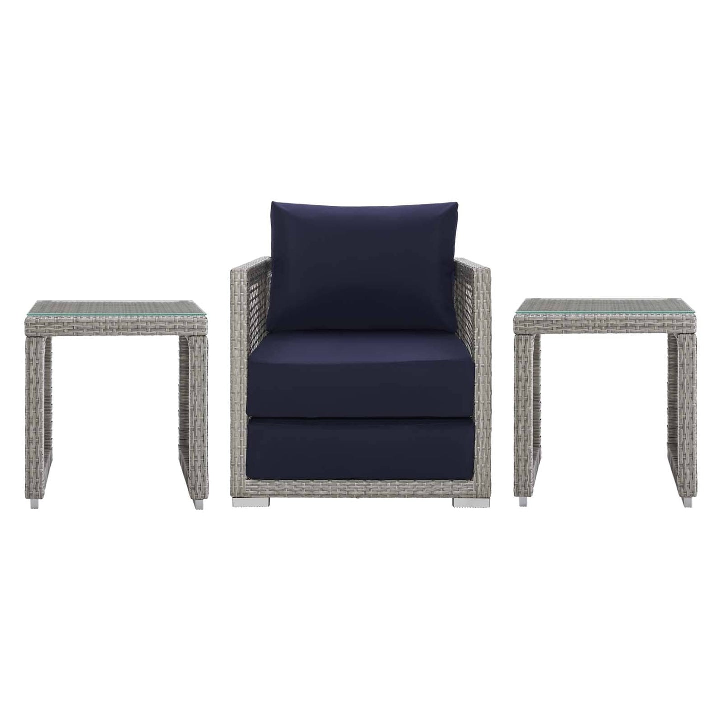 Aura 3 Piece Outdoor Patio Wicker Rattan Set (Gray / Navy) by Modway Outdoor Seating Set Modway 