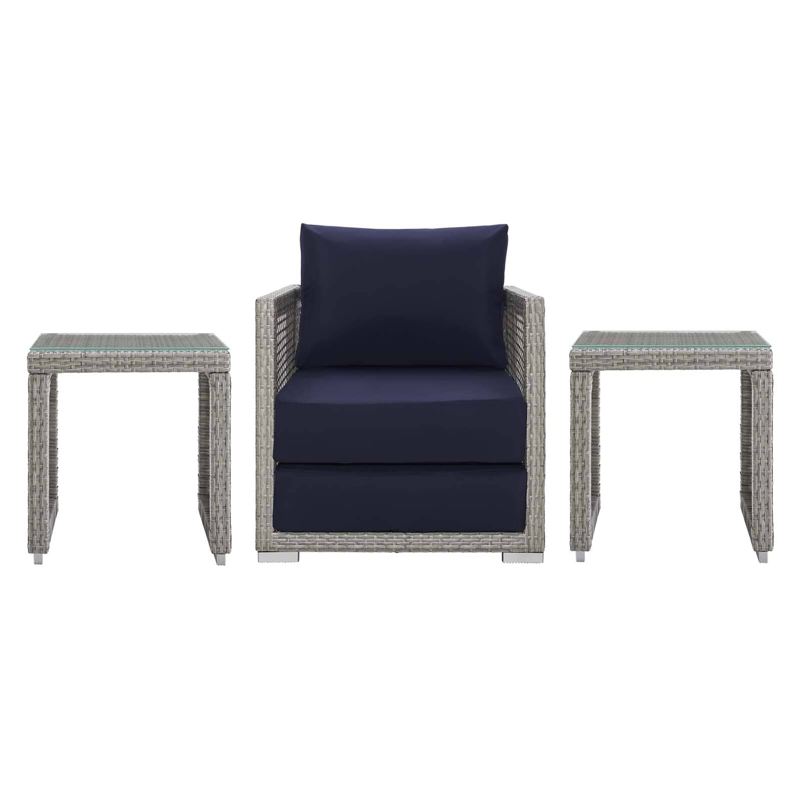 Aura 3 Piece Outdoor Patio Wicker Rattan Set (Gray / Navy) by Modway Outdoor Seating Set Modway 