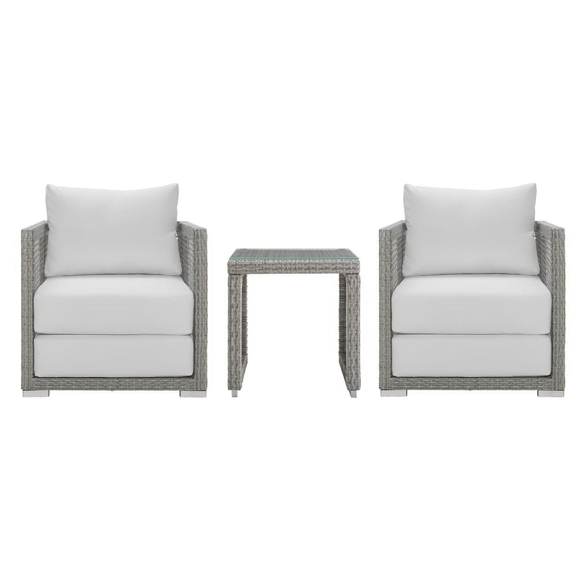 Aura 3 Piece Outdoor Patio Wicker Rattan Set (Gray / White) by Modway Conversation Set Modway 