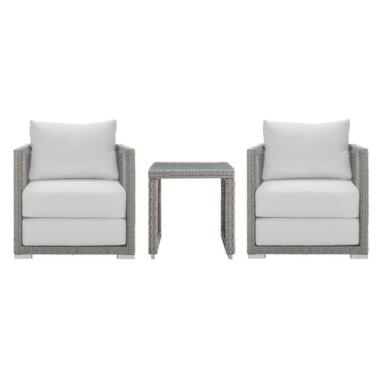 Aura 3 Piece Outdoor Patio Wicker Rattan Set (Gray / White) by Modway Conversation Set Modway 