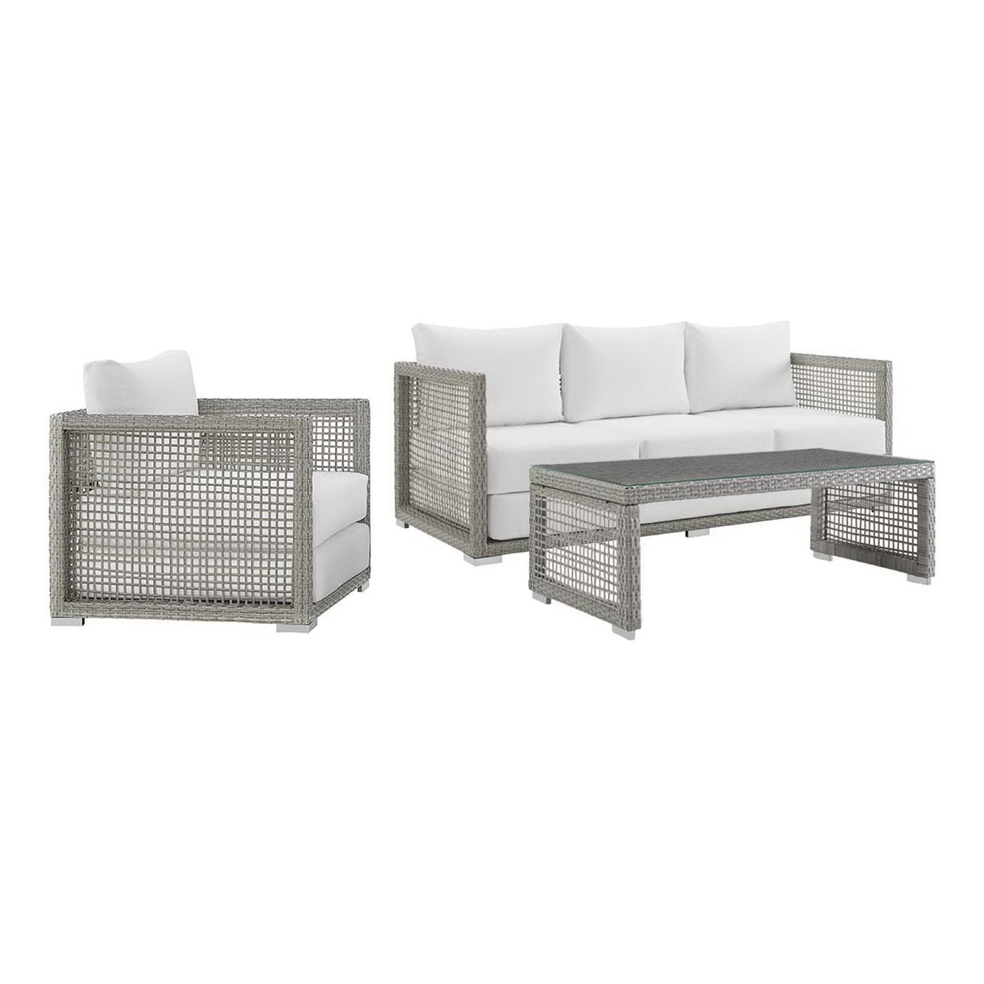 Aura 3 Piece Outdoor Patio Wicker Rattan Set (Gray / White) by Modway Conversation Set Modway 