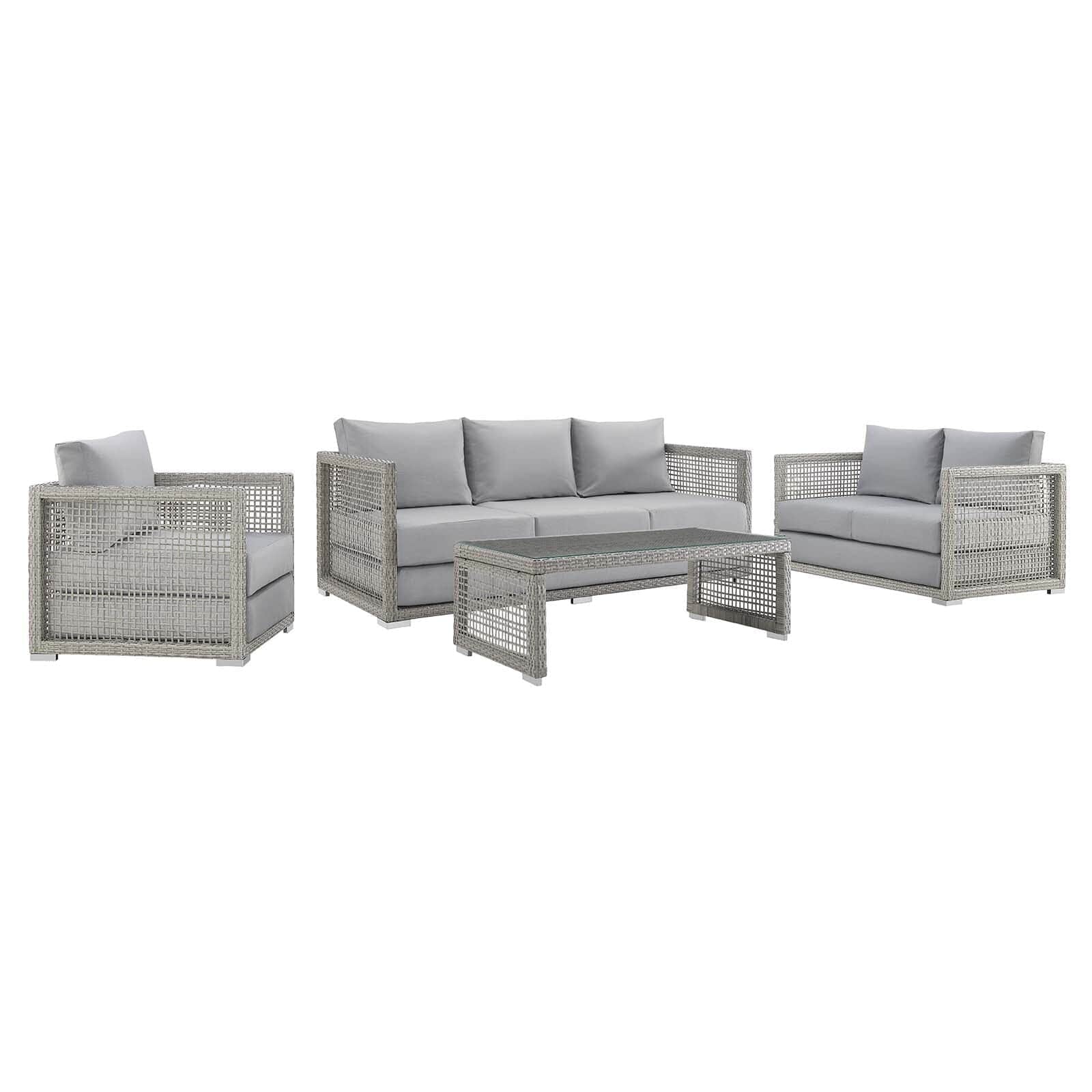 Aura 4 Piece Outdoor Patio Wicker Rattan Set (Gray) by Modway Outdoor Seating Set Modway 