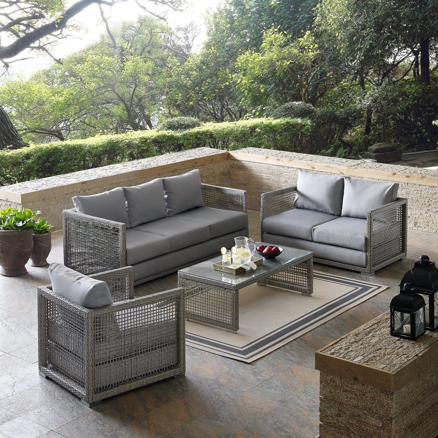 Aura 4 Piece Outdoor Patio Wicker Rattan Set (Gray / Gray) by Modway Conversation Set Modway 