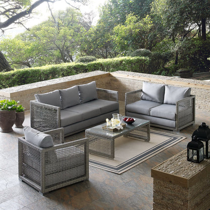 Aura 4 Piece Outdoor Patio Wicker Rattan Set (Gray / Gray) by Modway Conversation Set Modway 