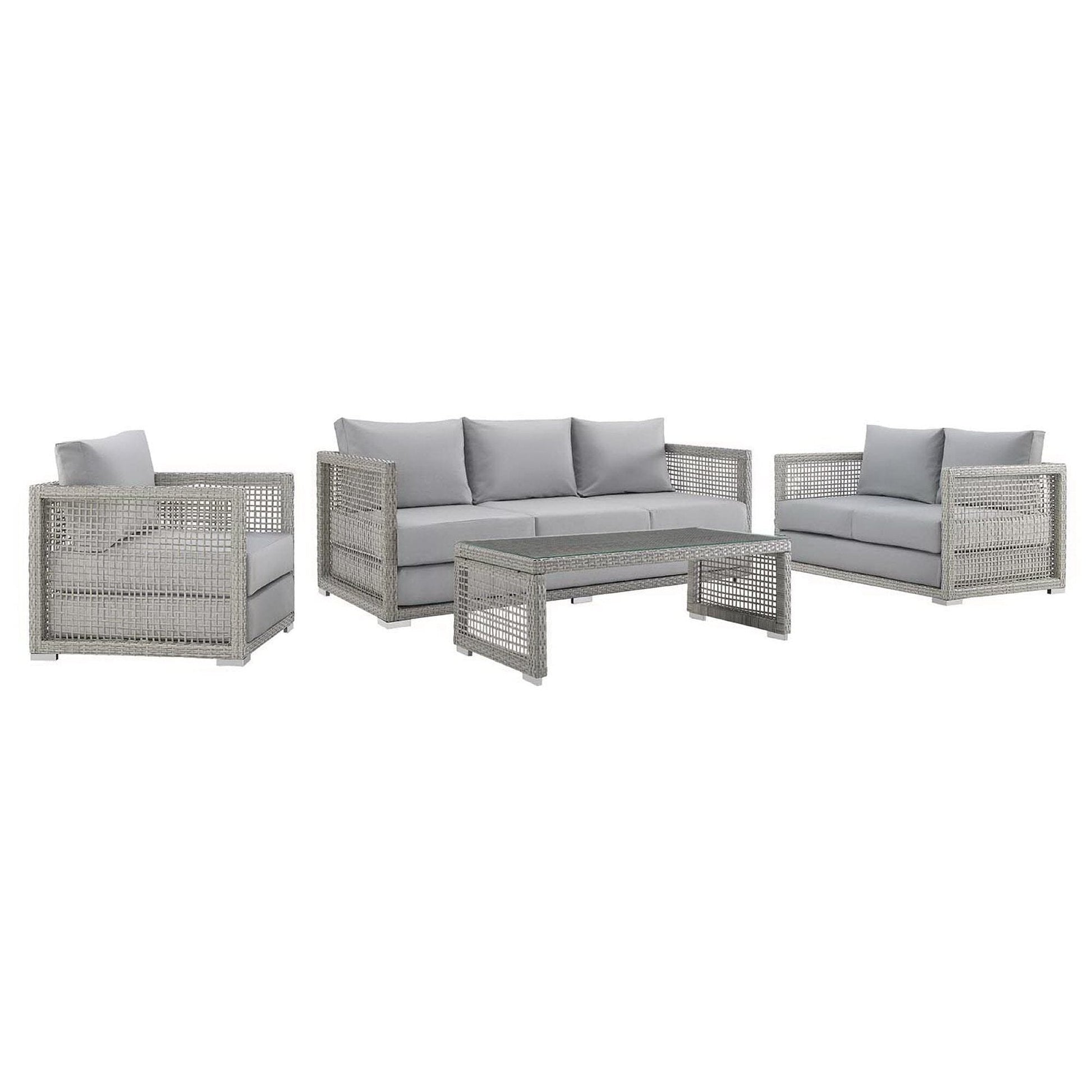 Aura 4 Piece Outdoor Patio Wicker Rattan Set (Gray / Gray) by Modway Conversation Set Modway 