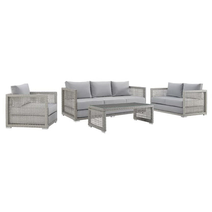 Aura 4 Piece Outdoor Patio Wicker Rattan Set (Gray / Gray) by Modway Conversation Set Modway 