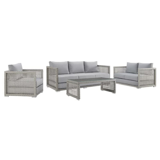 Aura 4 Piece Outdoor Patio Wicker Rattan Set (Gray / Gray) by Modway Conversation Set Modway 
