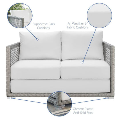 Aura 4 Piece Outdoor Patio Wicker Rattan Set (Gray / White) by Modway Conversation Set Modway 