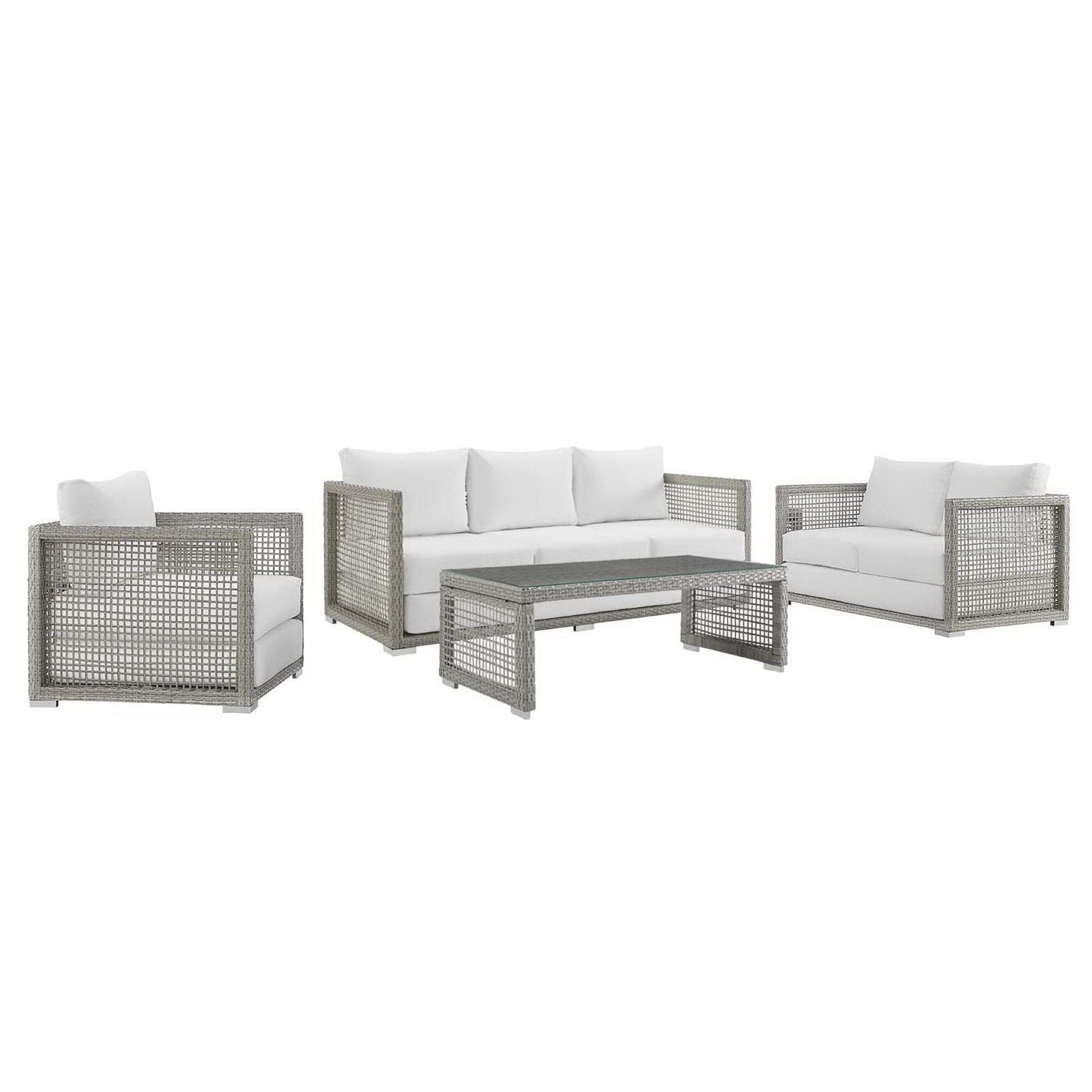 Aura 4 Piece Outdoor Patio Wicker Rattan Set (Gray / White) by Modway Conversation Set Modway 