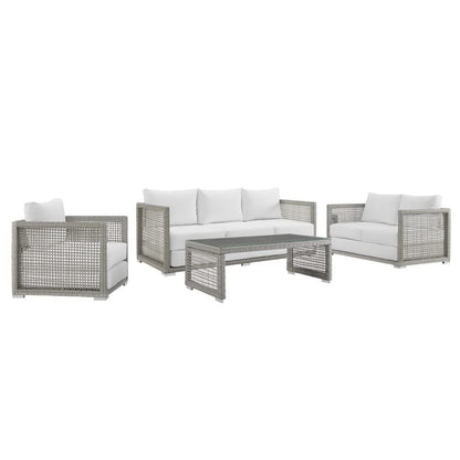 Aura 4 Piece Outdoor Patio Wicker Rattan Set (Gray / White) by Modway Conversation Set Modway 