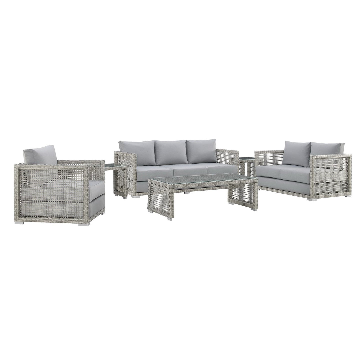Aura 6 Piece Outdoor Patio Wicker Rattan Set (Gray / Gray) by Modway Conversation Set Modway 
