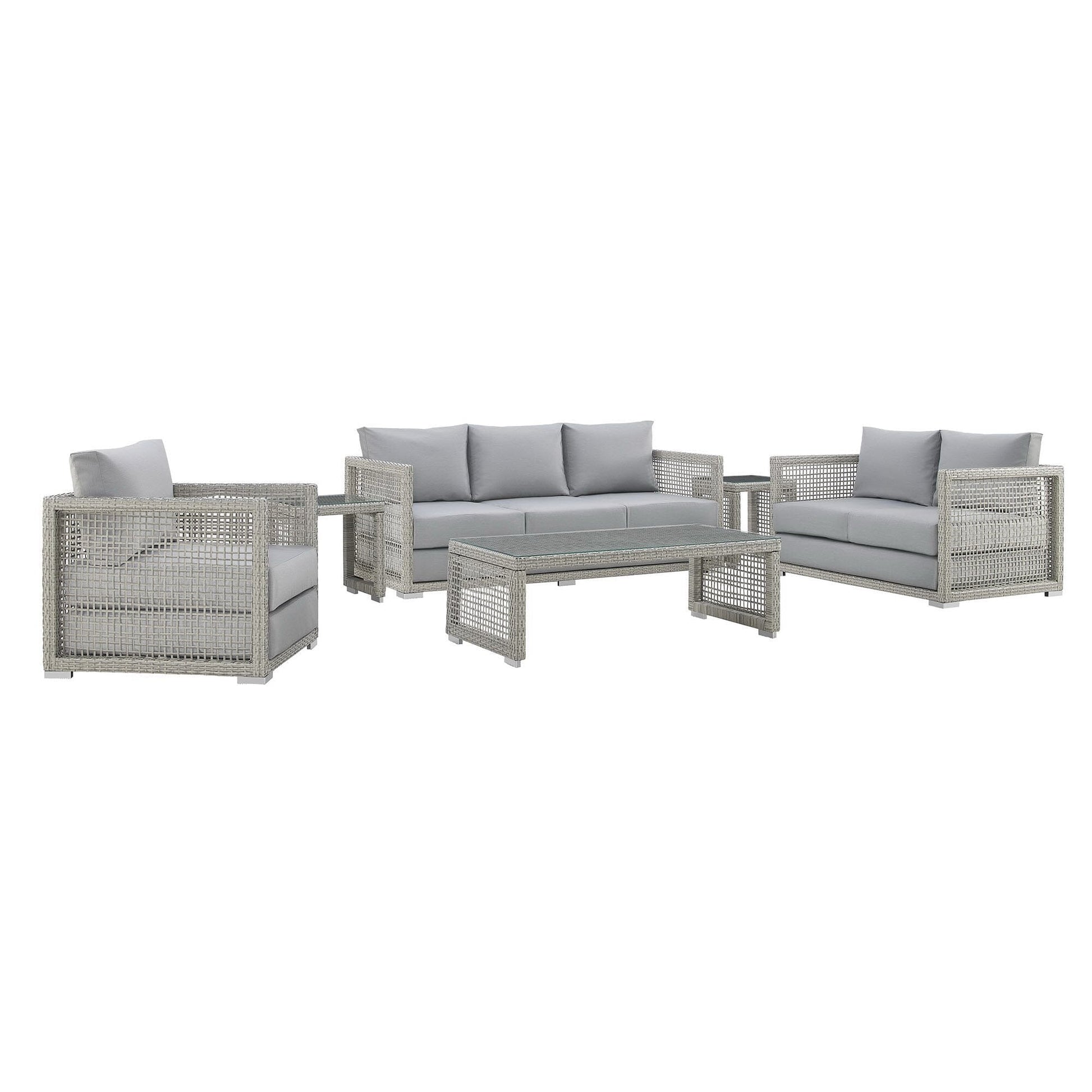 Aura 6 Piece Outdoor Patio Wicker Rattan Set (Gray / Gray) by Modway Conversation Set Modway 