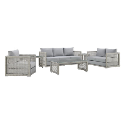 Aura 6 Piece Outdoor Patio Wicker Rattan Set (Gray / Gray) by Modway Conversation Set Modway 