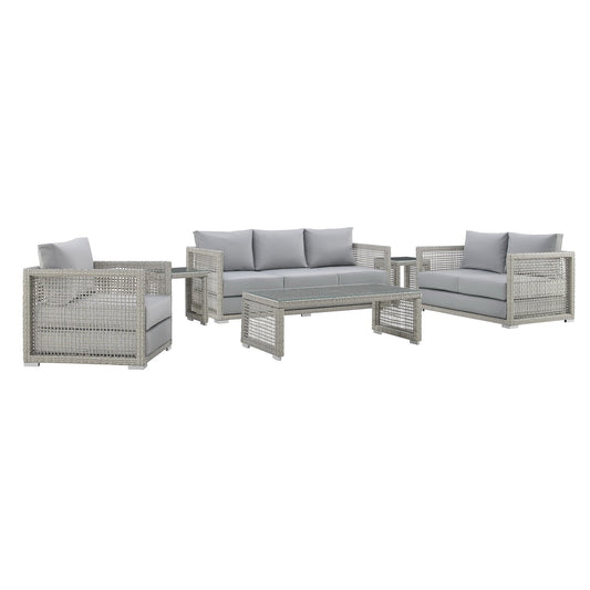 Aura 6 Piece Outdoor Patio Wicker Rattan Set (Gray / Gray) by Modway Conversation Set Modway 
