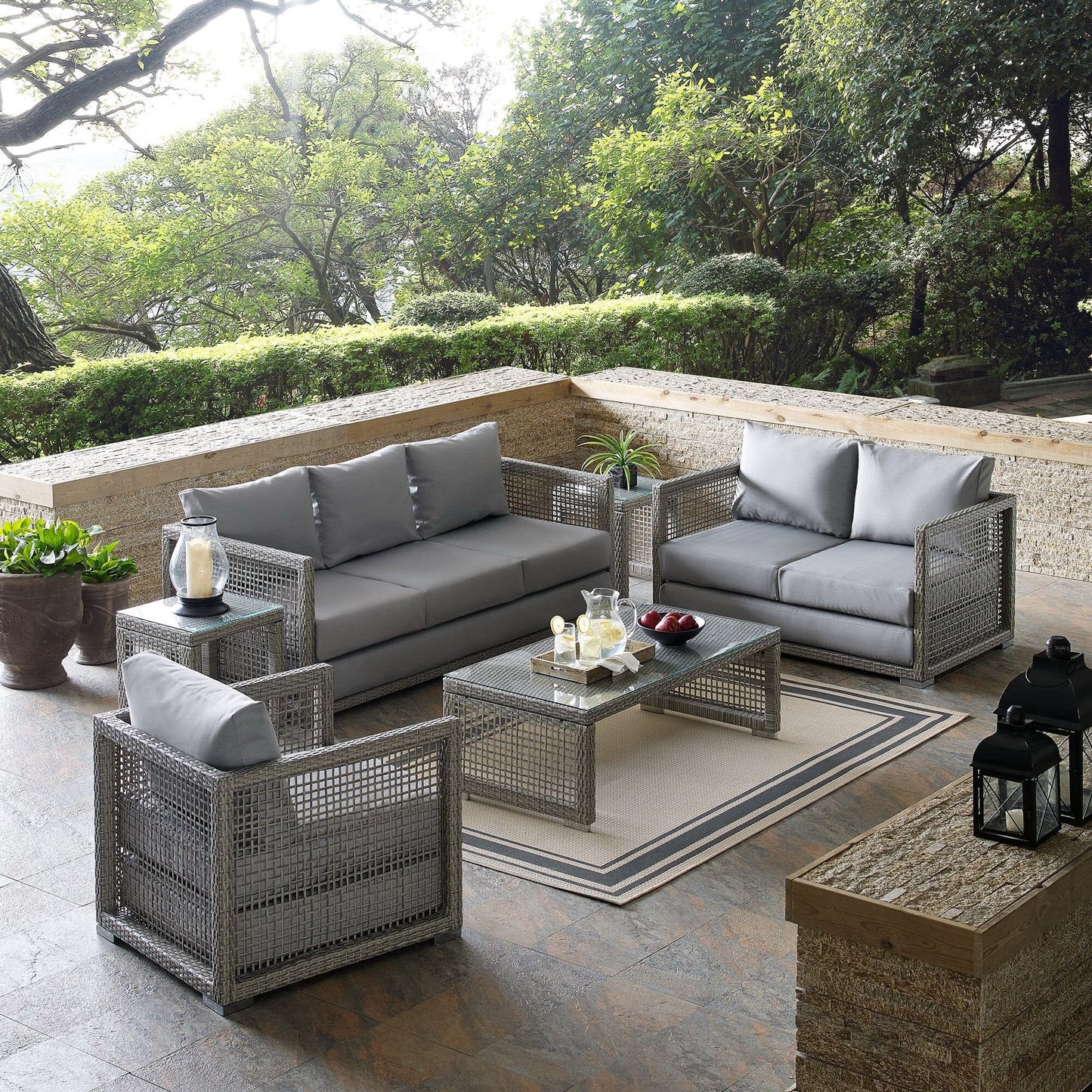 Aura 6 Piece Outdoor Patio Wicker Rattan Set (Gray / Gray) by Modway Conversation Set Modway 