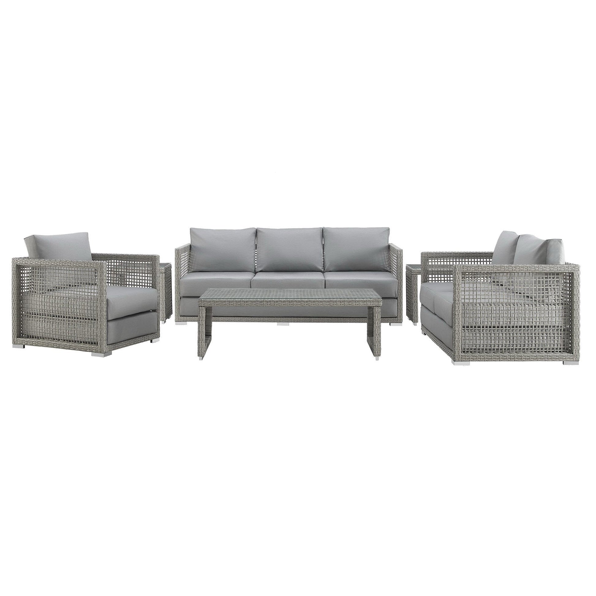 Aura 6 Piece Outdoor Patio Wicker Rattan Set (Gray / Gray) by Modway Conversation Set Modway 