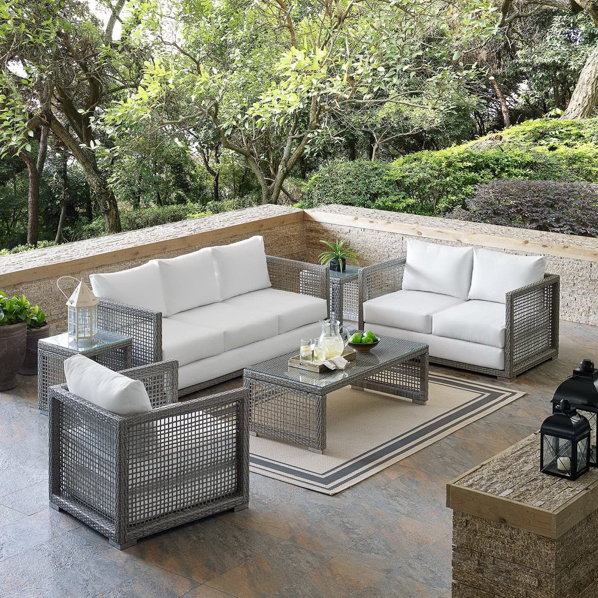 Aura 6 Piece Outdoor Patio Wicker Rattan Set (Gray / White) by Modway Conversation Set Modway 
