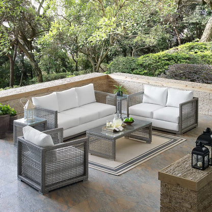Aura 6 Piece Outdoor Patio Wicker Rattan Set (Gray / White) by Modway Conversation Set Modway 