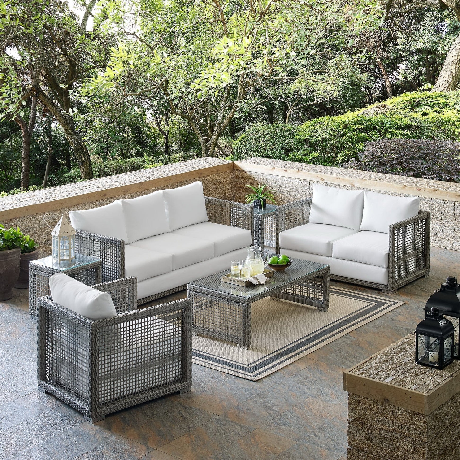 Aura 6 Piece Outdoor Patio Wicker Rattan Set (Gray / White) by Modway Conversation Set Modway 