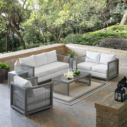 Aura 6 Piece Outdoor Patio Wicker Rattan Set (Gray / White) by Modway Conversation Set Modway 