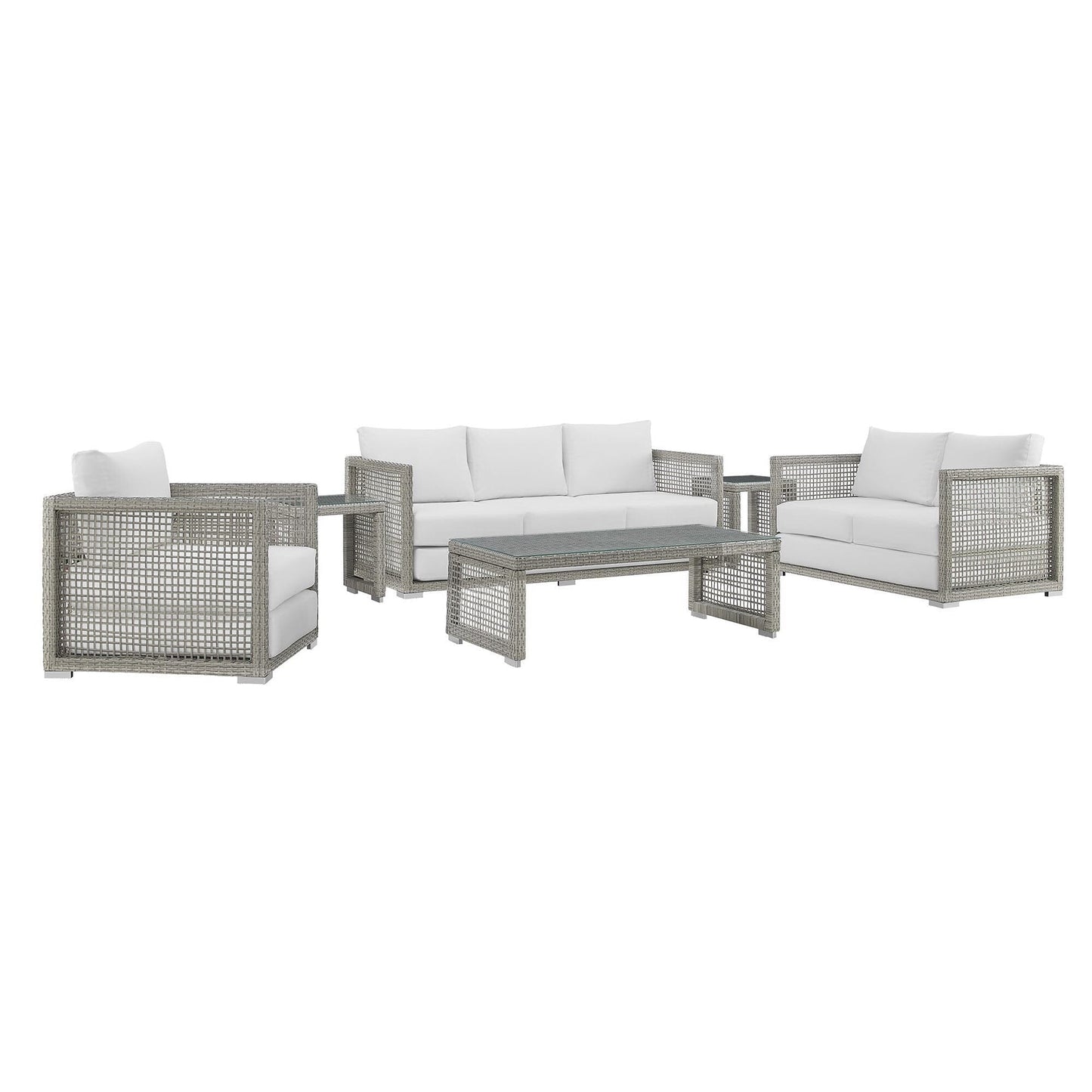 Aura 6 Piece Outdoor Patio Wicker Rattan Set (Gray / White) by Modway Conversation Set Modway 