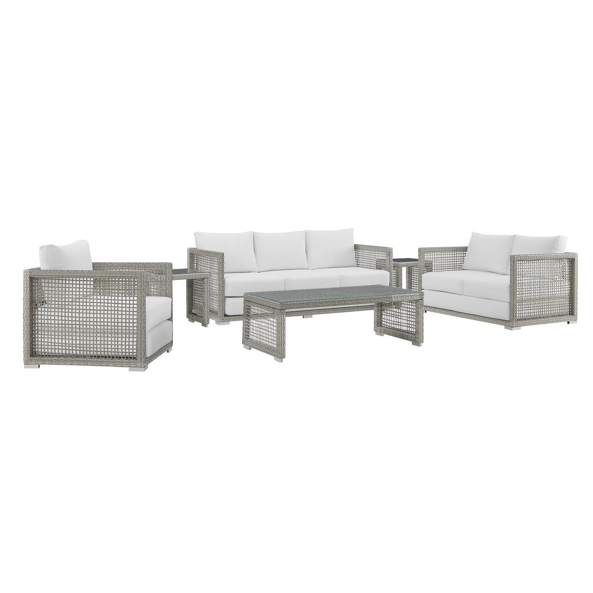 Aura 6 Piece Outdoor Patio Wicker Rattan Set (Gray / White) by Modway Conversation Set Modway 