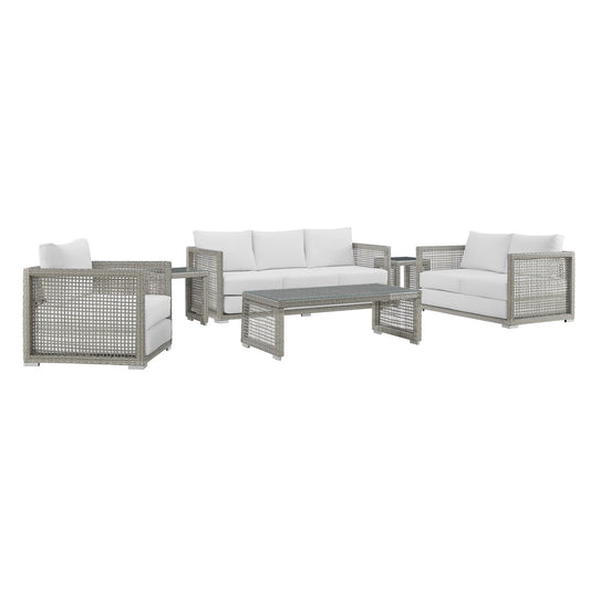Aura 6 Piece Outdoor Patio Wicker Rattan Set (Gray / White) by Modway Conversation Set Modway 