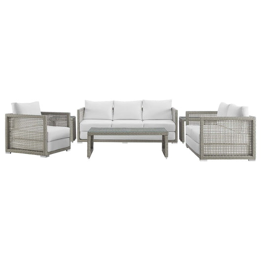 Aura 6 Piece Outdoor Patio Wicker Rattan Set (Gray / White) by Modway Outdoor Furniture Set Modway 