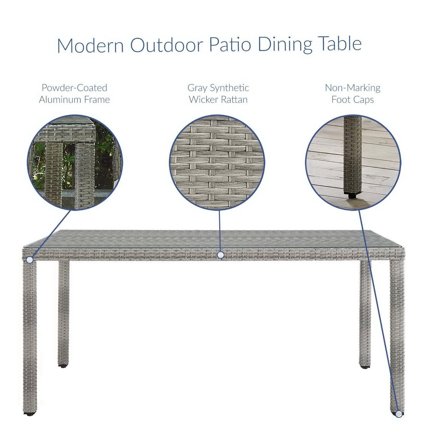 Aura 68 Inch Outdoor Patio Wicker Rattan Dining Table (Gray) by Modway Dining Table Modway 