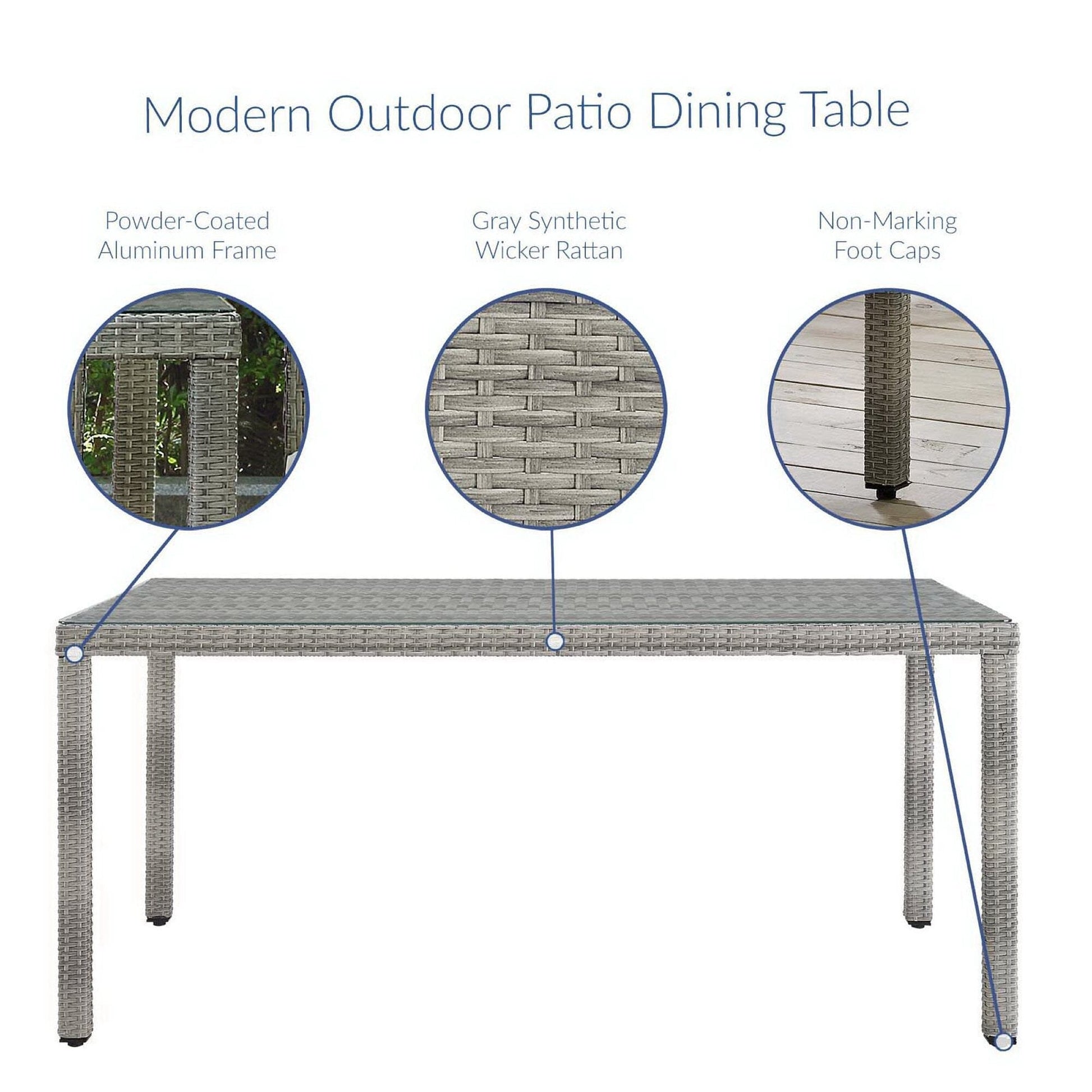 Aura 68 Inch Outdoor Patio Wicker Rattan Dining Table (Gray) by Modway Dining Table Modway 
