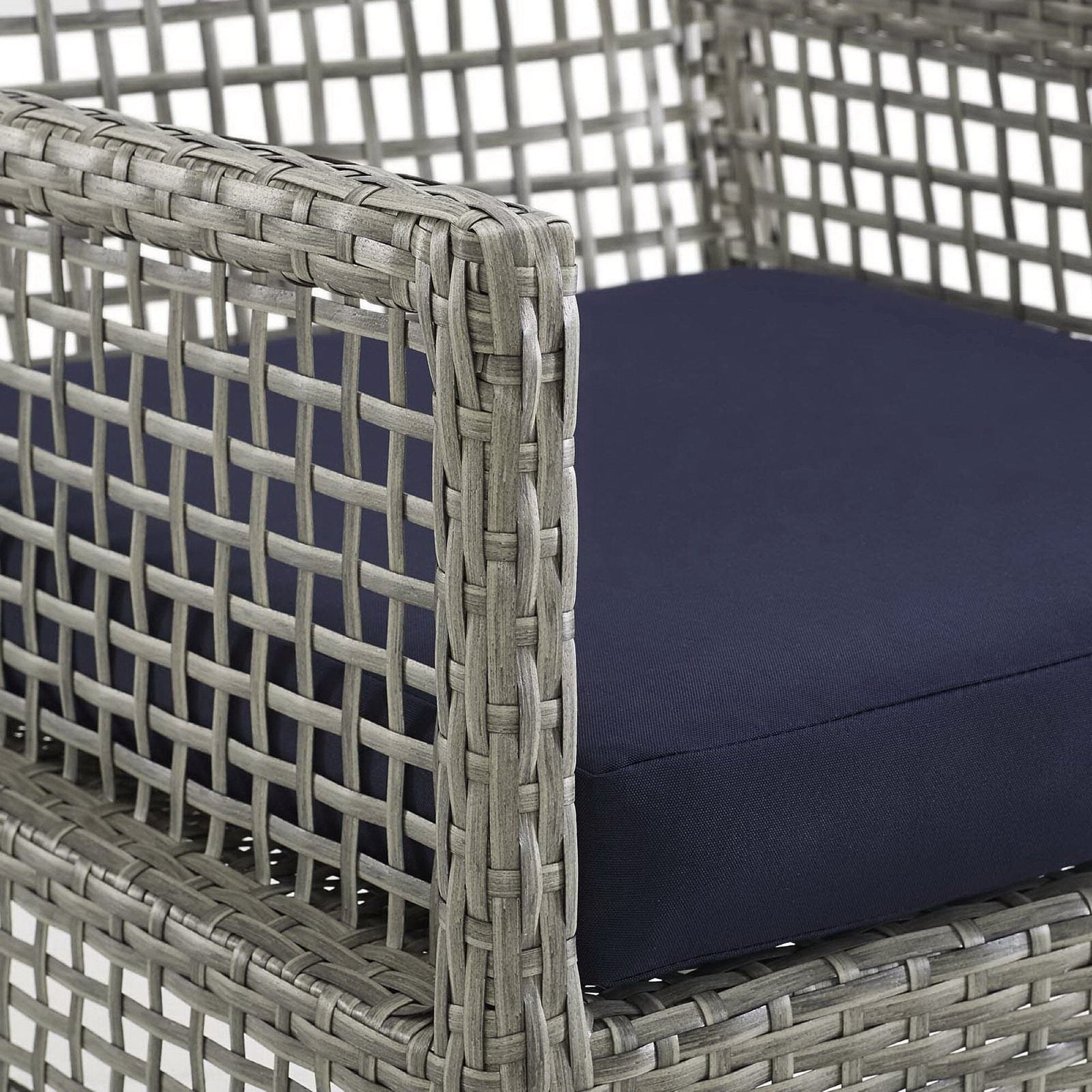 Aura 7 Piece Outdoor Patio Wicker Rattan Dining Set (Gray / Navy) by Modway Dining Set Modway 