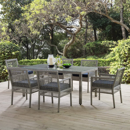 Aura 7 Piece Outdoor Patio Wicker Rattan Dining Set (Gray / Navy) by Modway Dining Set Modway 