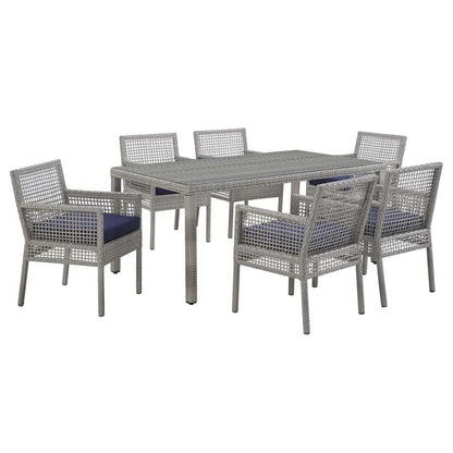 Aura 7 Piece Outdoor Patio Wicker Rattan Dining Set (Gray / Navy) by Modway Dining Set Modway 