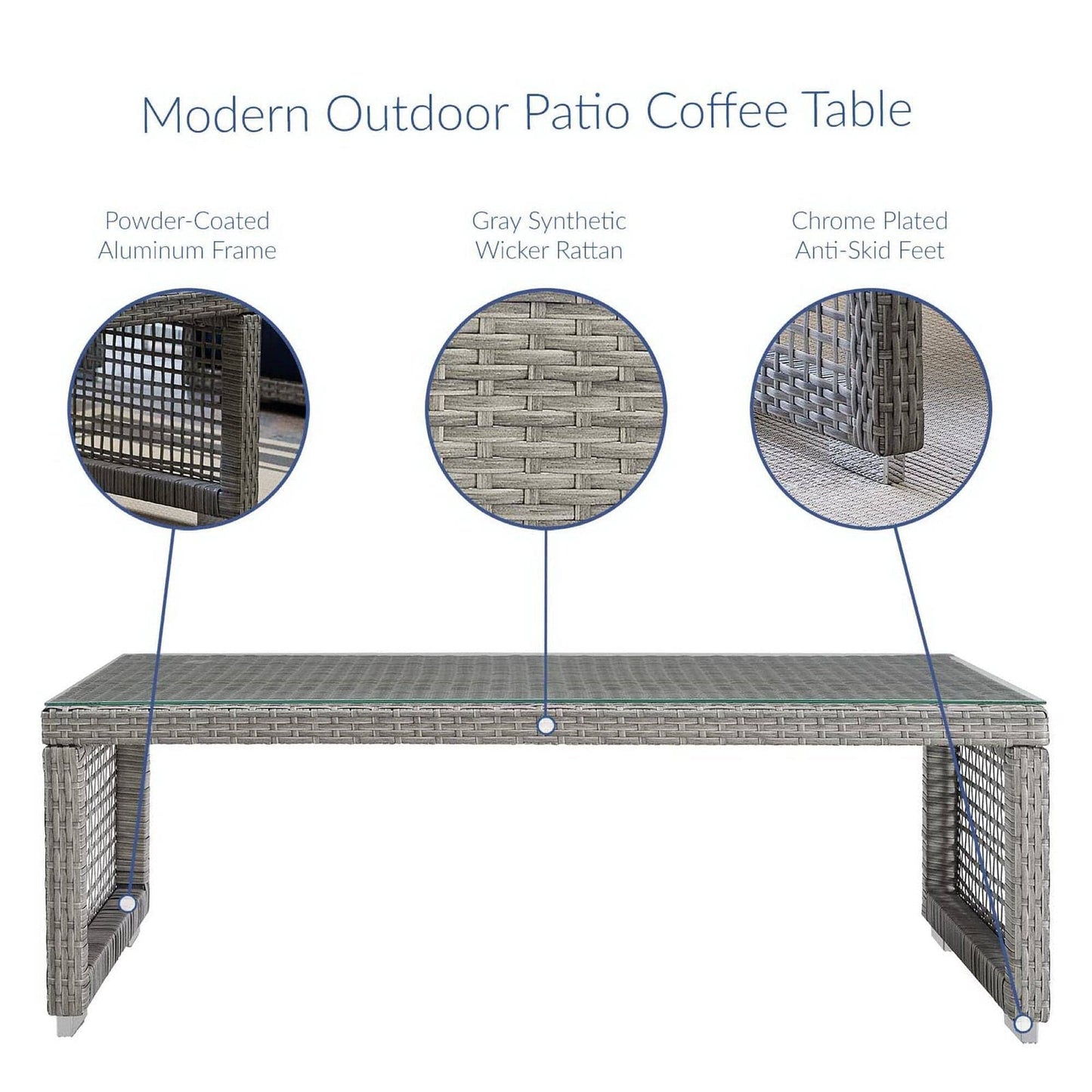 Aura Outdoor Patio Rattan Coffee Table (Gray) by Modway Outdoor Patio Coffee Table Modway 