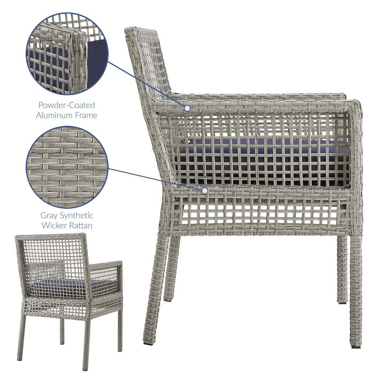 Aura Outdoor Patio Rattan Dining Armchair (Gray / Navy) by Modway Dining Chair Modway 
