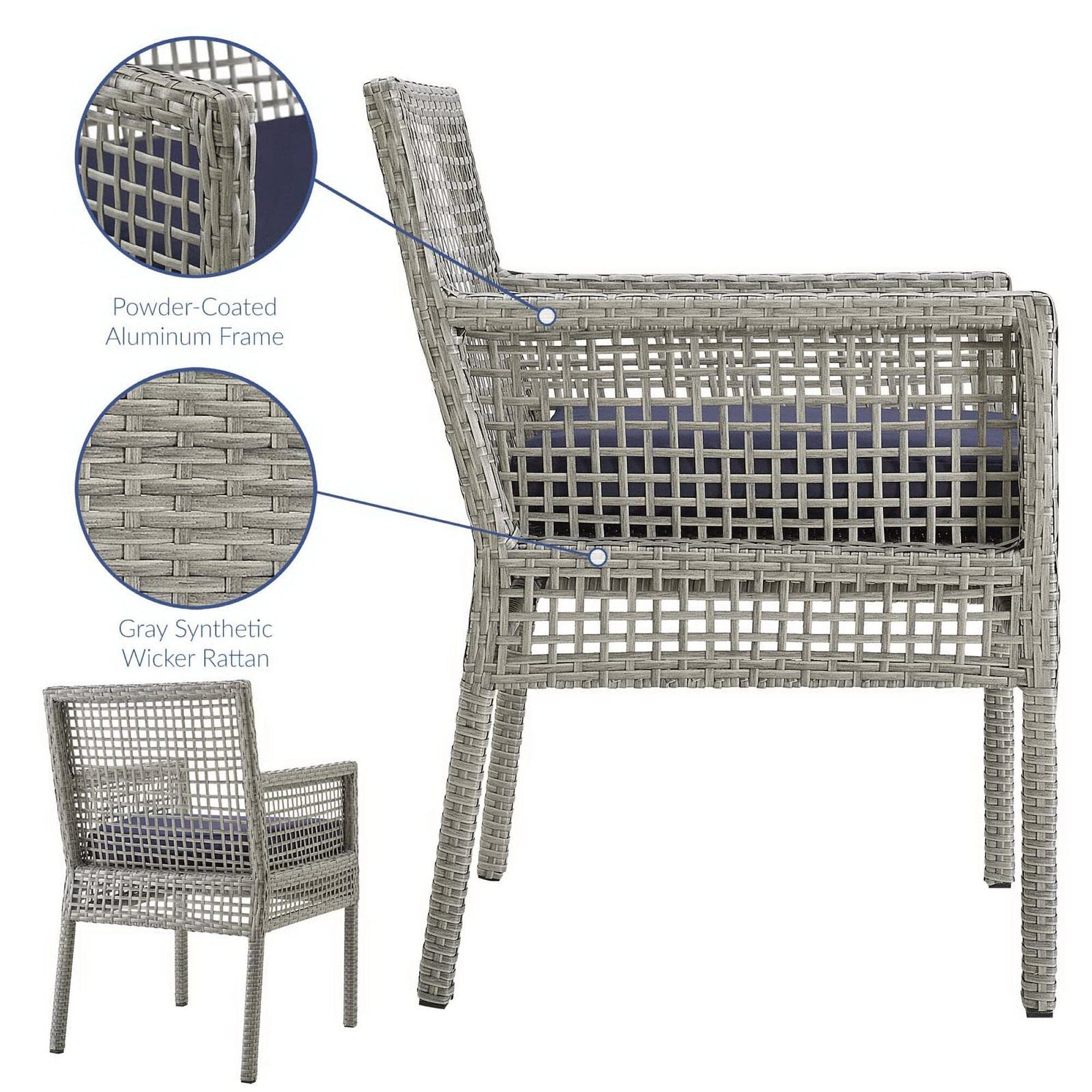 Aura Outdoor Patio Rattan Dining Armchair (Gray / Navy) by Modway Dining Chair Modway 