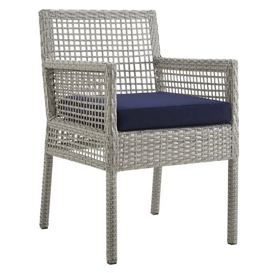 Aura Outdoor Patio Rattan Dining Armchair (Gray / Navy) by Modway Dining Chair Modway 