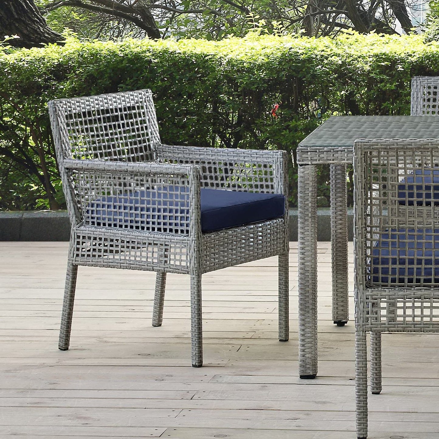 Aura Outdoor Patio Rattan Dining Armchair (Gray / Navy) by Modway Dining Chair Modway 