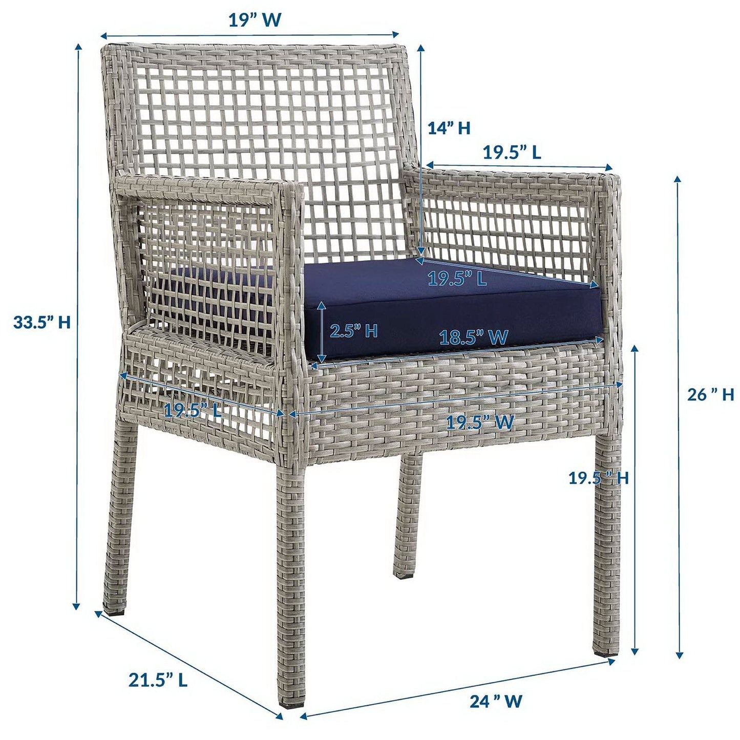 Aura Outdoor Patio Rattan Dining Armchair (Gray / Navy) by Modway Dining Chair Modway 