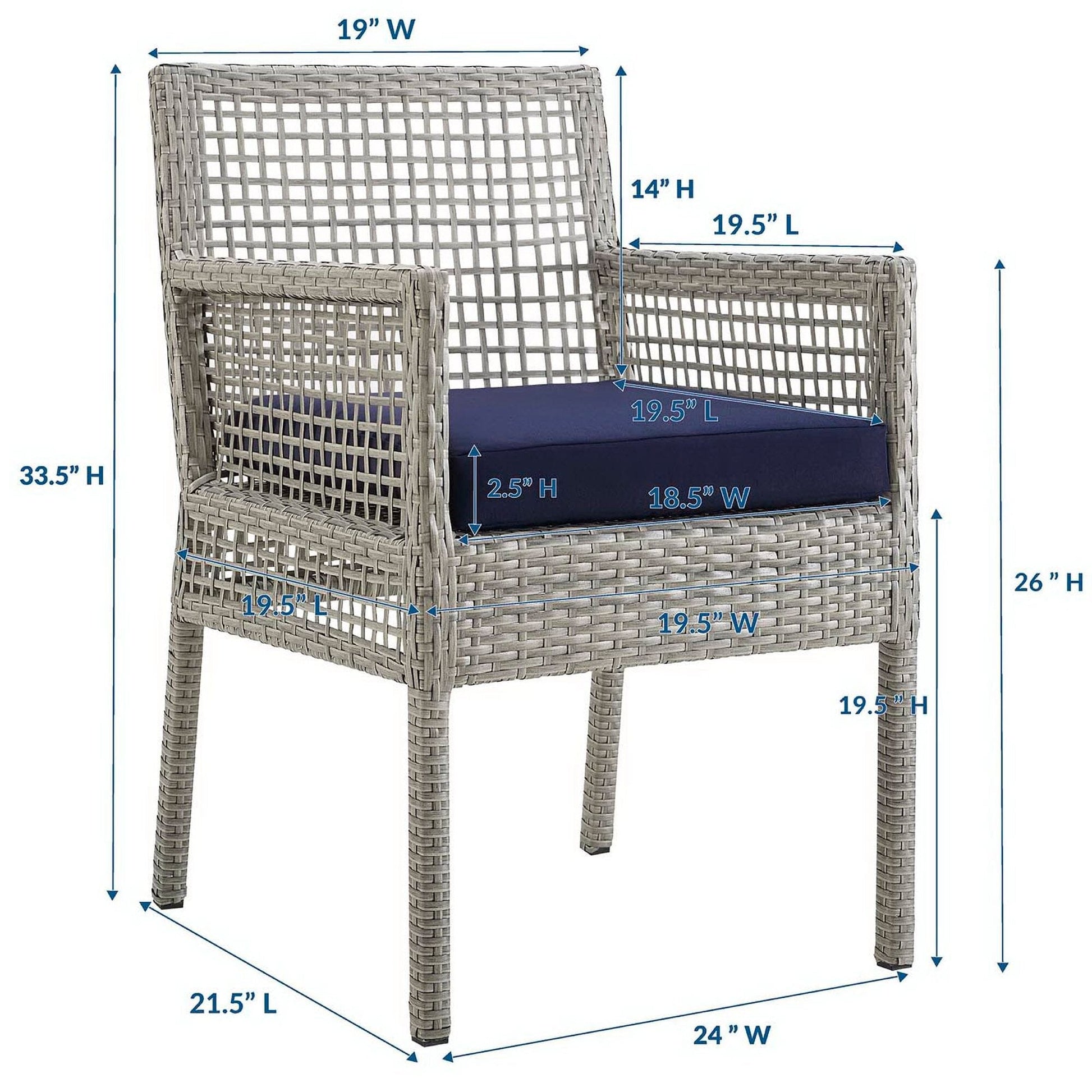 Aura Outdoor Patio Rattan Dining Armchair (Gray / Navy) by Modway Dining Chair Modway 