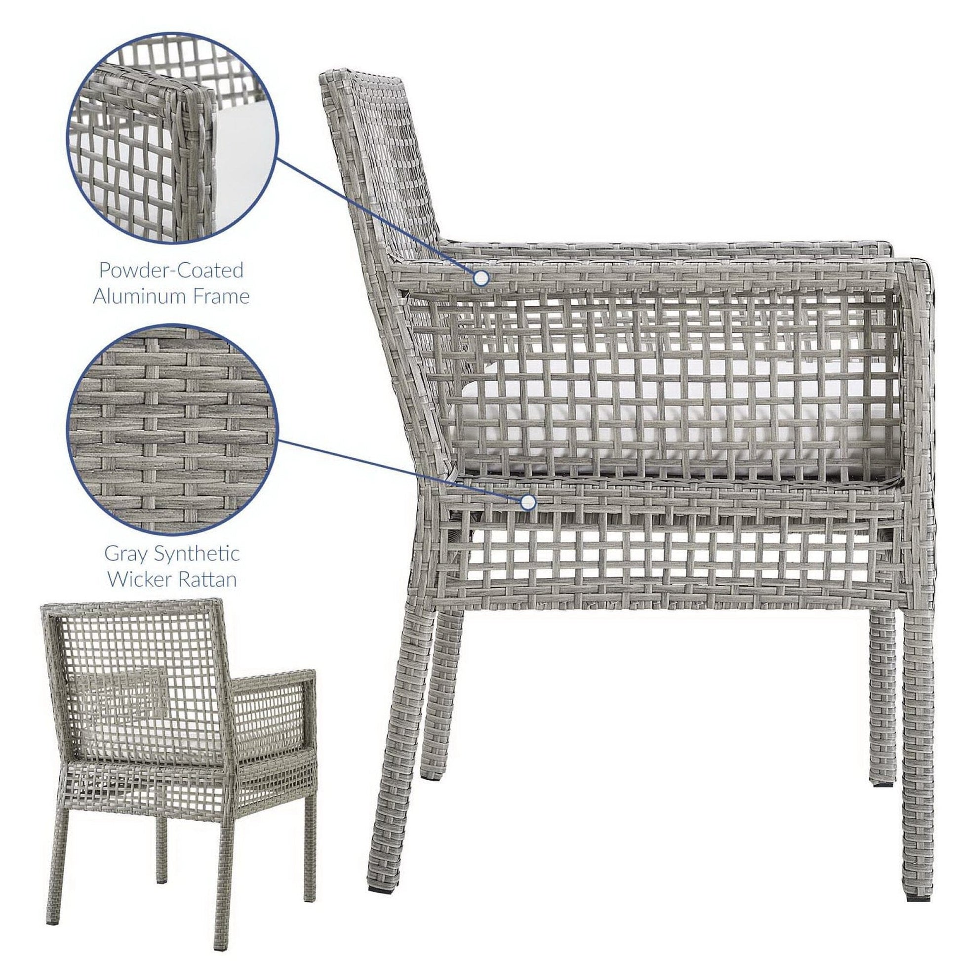 Aura Outdoor Patio Rattan Dining Armchair (Gray / White) by Modway Dining Chair Modway 