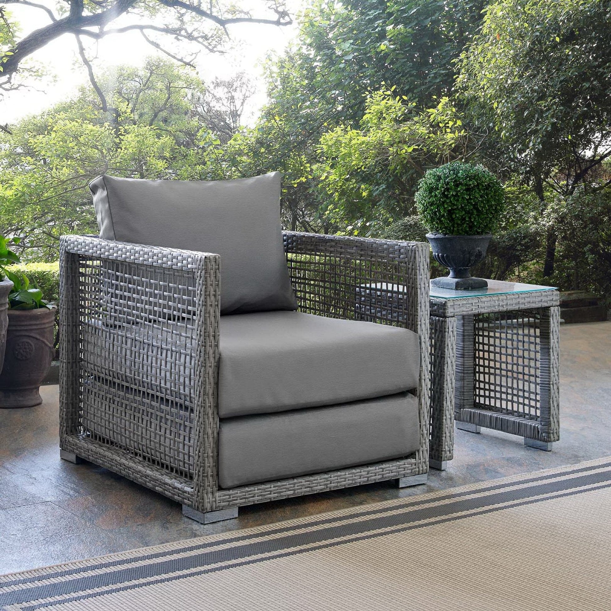 Aura Outdoor Patio Wicker Rattan Armchair (Gray / Gray) by Modway Lounge Chair Modway 
