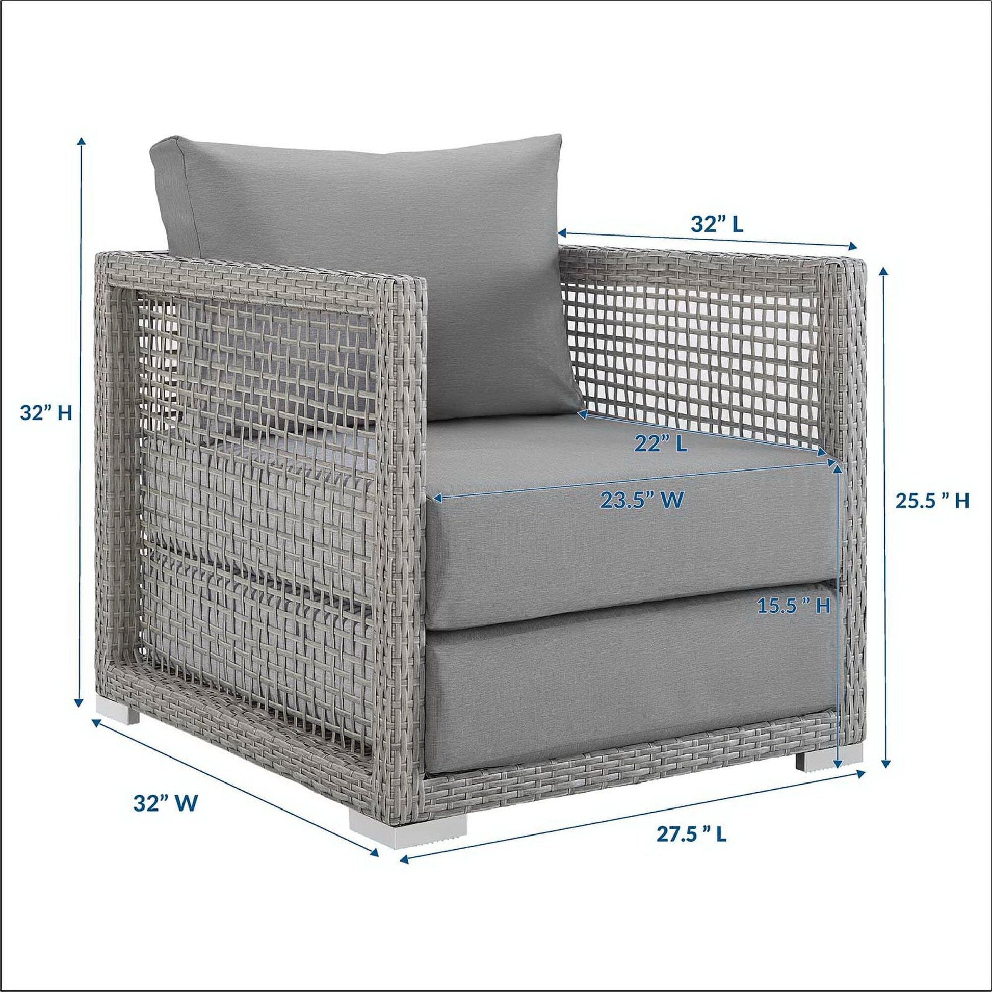 Aura Outdoor Patio Wicker Rattan Armchair (Gray / Gray) by Modway Lounge Chair Modway 
