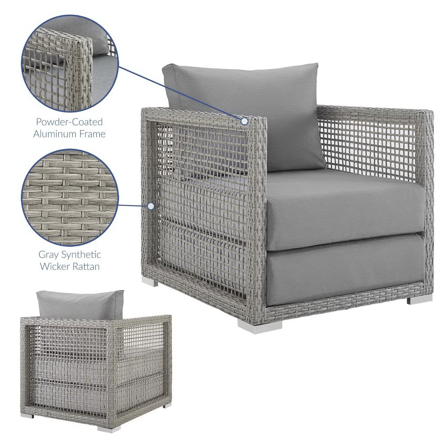 Aura Outdoor Patio Wicker Rattan Armchair (Gray / Gray) by Modway Lounge Chair Modway 