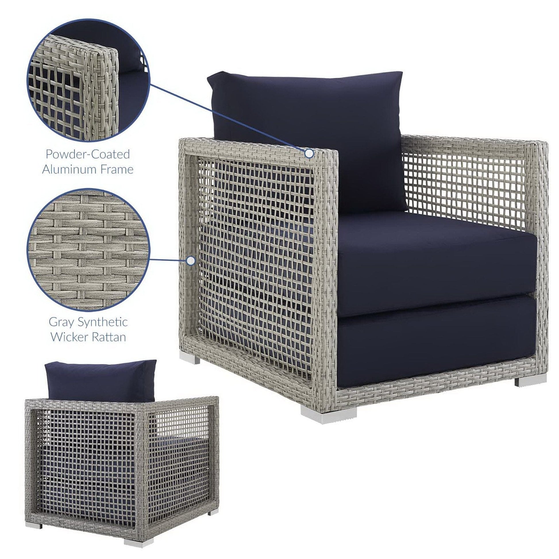 Aura Outdoor Patio Wicker Rattan Armchair (Gray / Navy) by Modway Lounge Chair Modway 