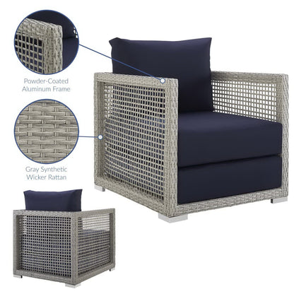 Aura Outdoor Patio Wicker Rattan Armchair (Gray / Navy) by Modway Lounge Chair Modway 