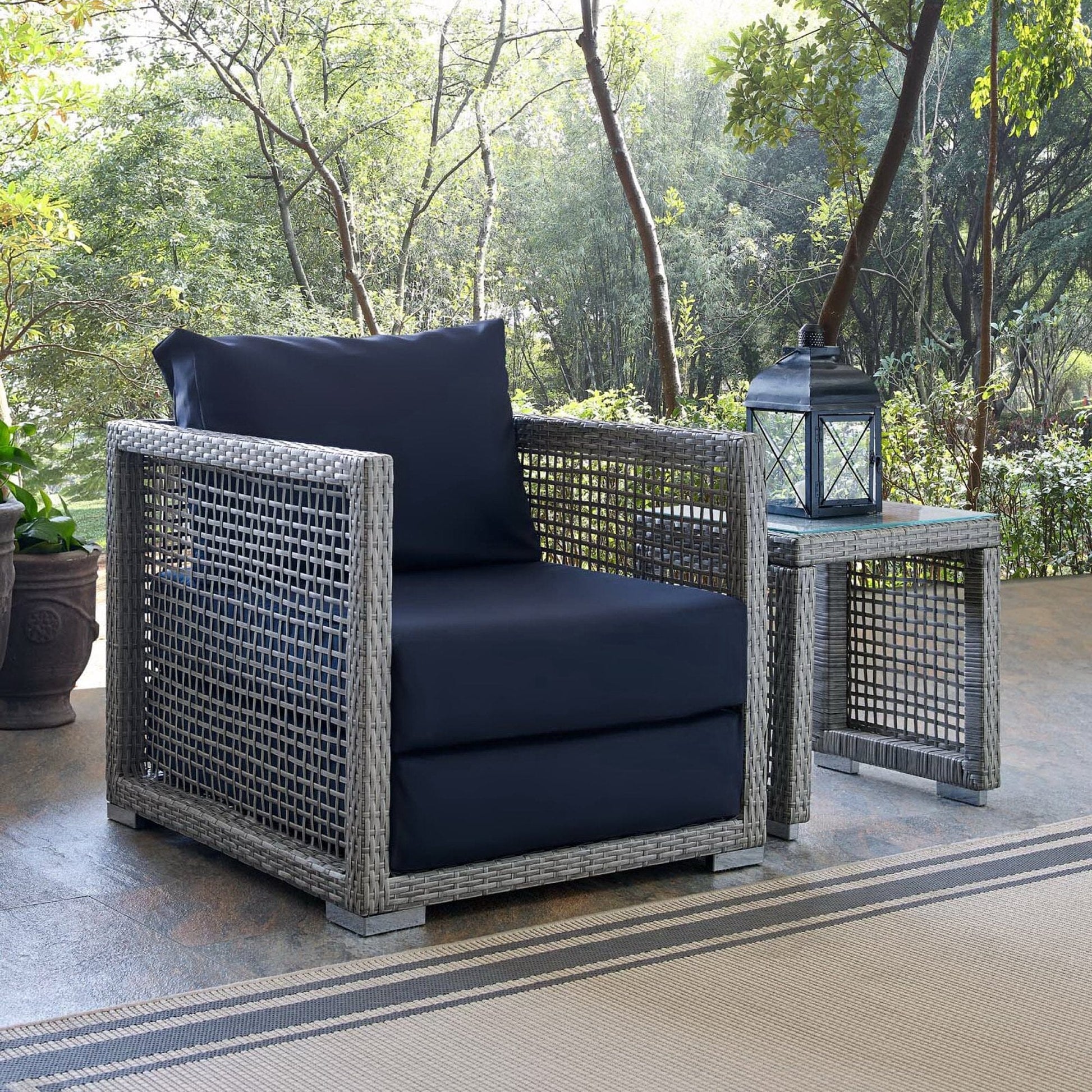 Aura Outdoor Patio Wicker Rattan Armchair (Gray / Navy) by Modway Lounge Chair Modway 
