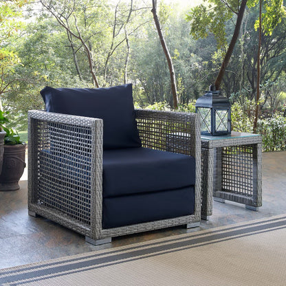 Aura Outdoor Patio Wicker Rattan Armchair (Gray / Navy) by Modway Lounge Chair Modway 